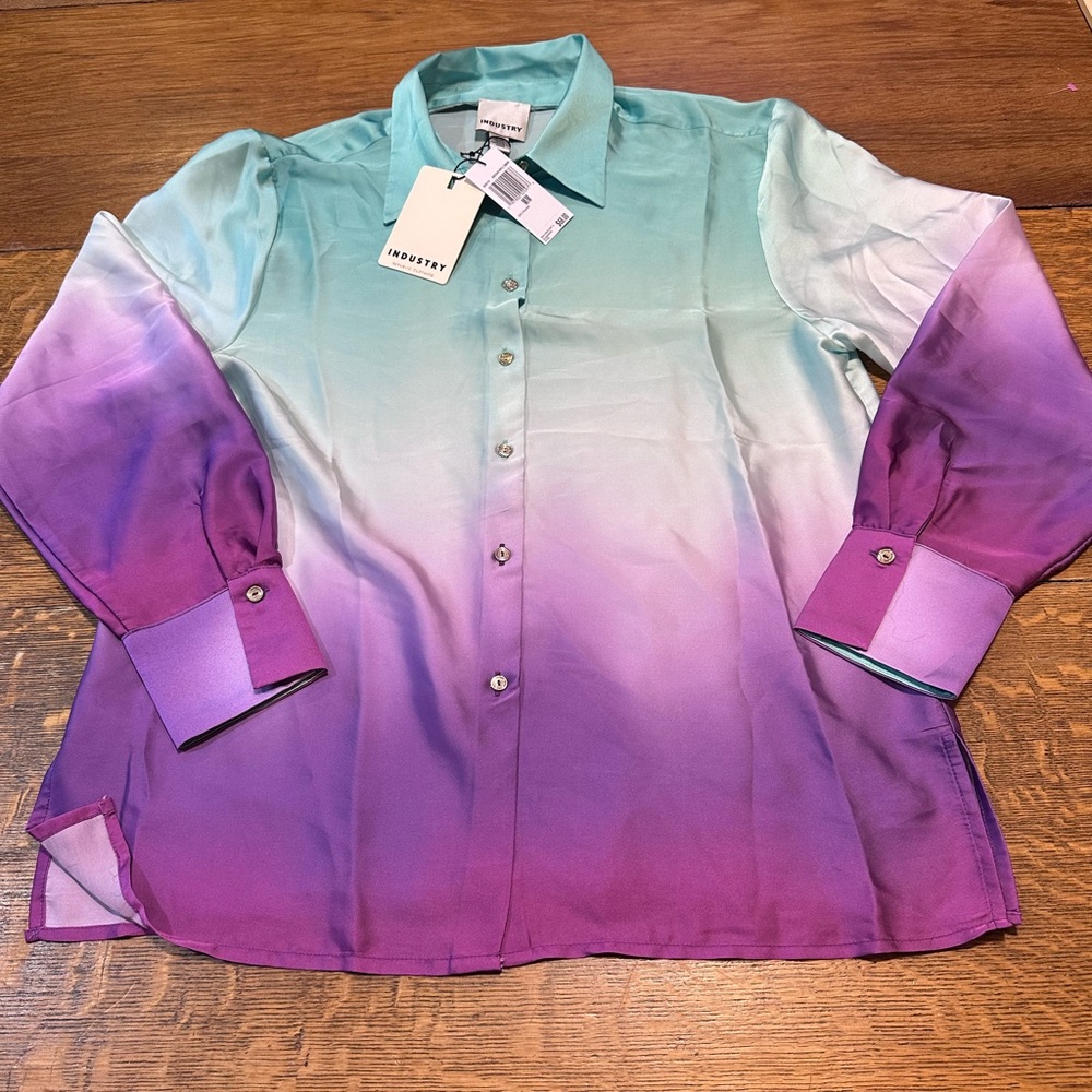 Industry Brand NWOT Ombre purple blue sz medium button down womens